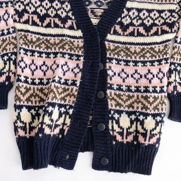 Vintage Pure Stuff Navy and Pink Knit Button Cardigan  Size Small - Picture 8 of 12